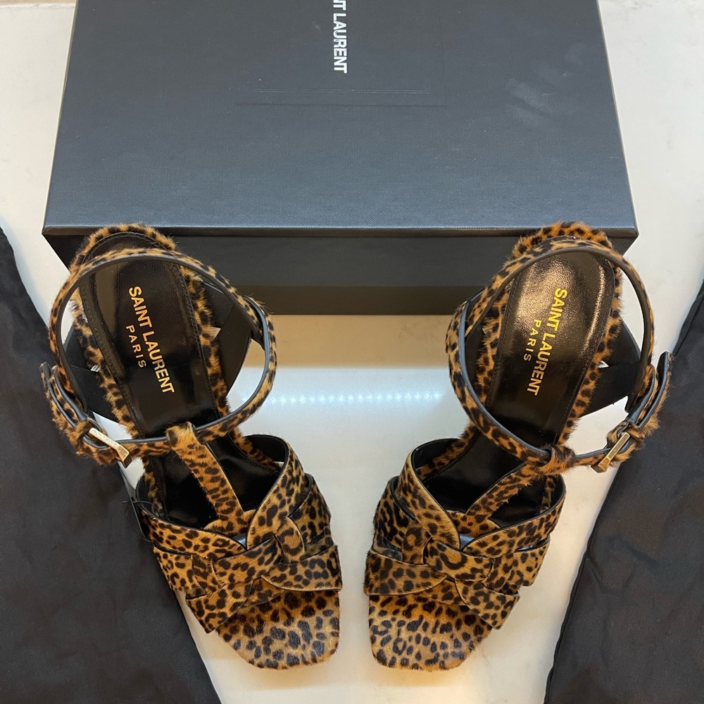 Saint Laurent Women's Tribute 105 Brown Leopard Heels 39.5